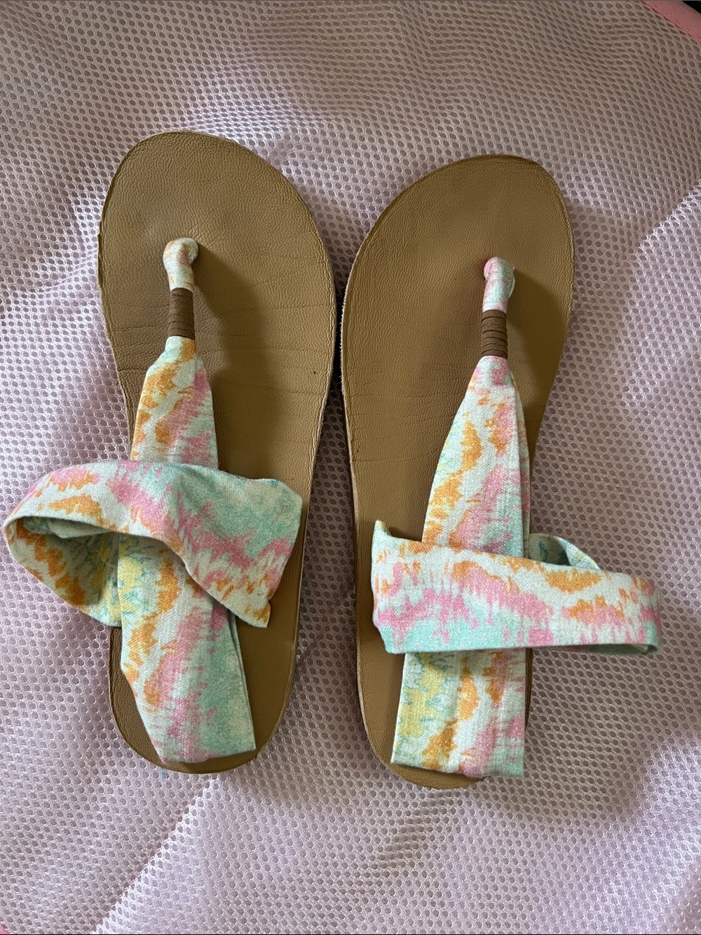 Sanuk / Grateful Dead Multi Pastel Tie-Dye Yoga Sling Sandals - Tan Footbed